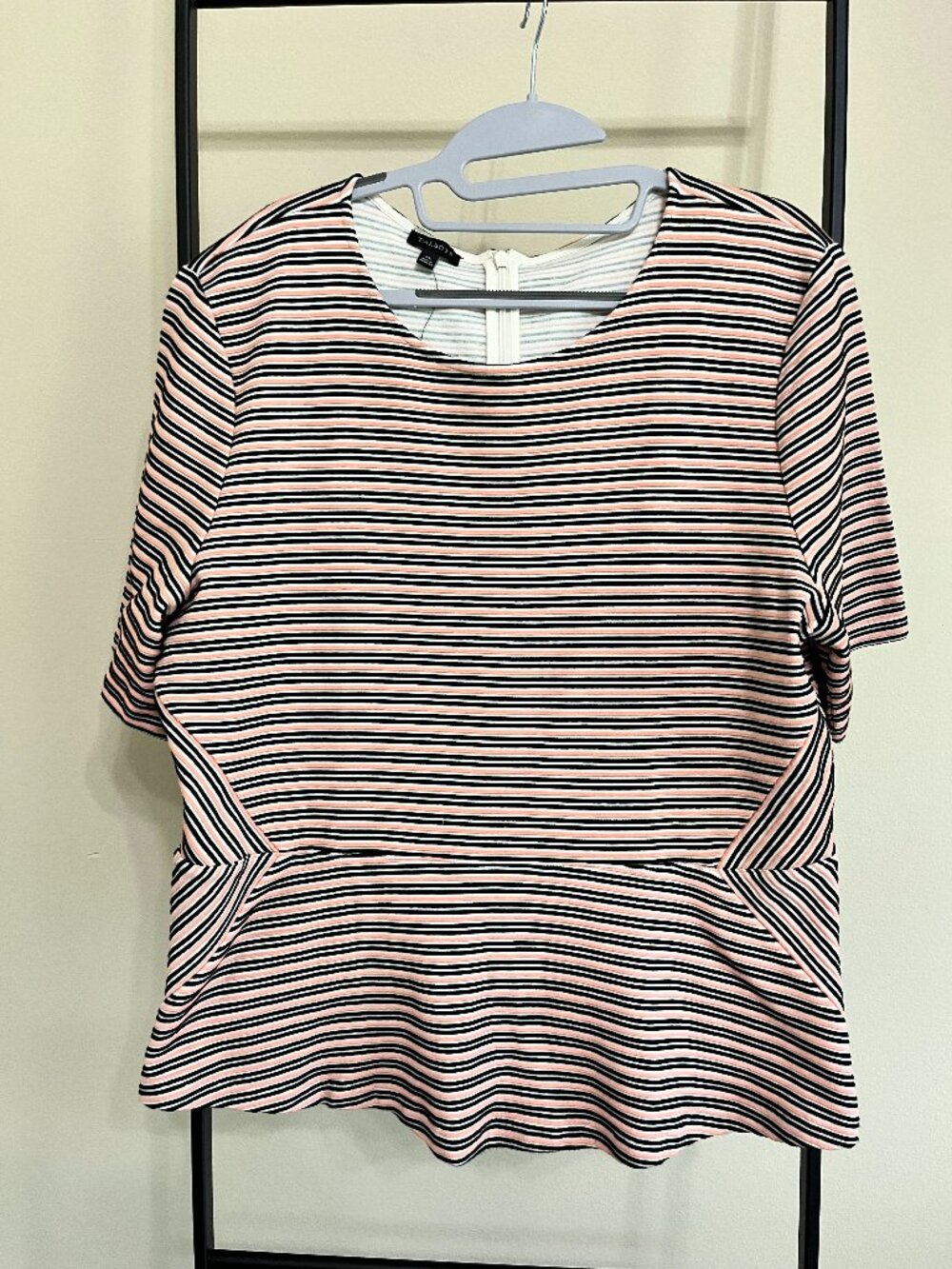 Talbots NWT Striped Peplum Top Zipper Back Slimming Waist Classic Knit Blouse XL